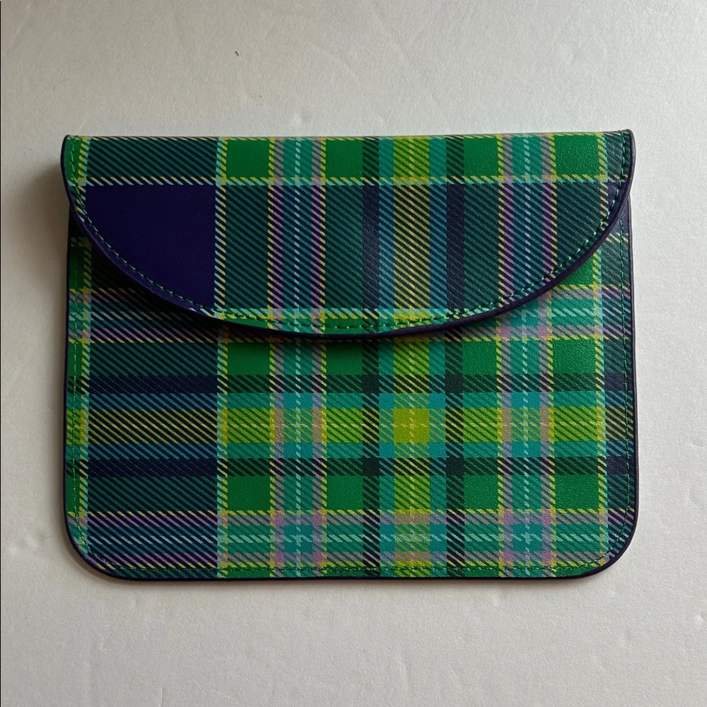 Baekgaard Tartan Wallet Coin Purse in Purple & Green with Yellow Accents