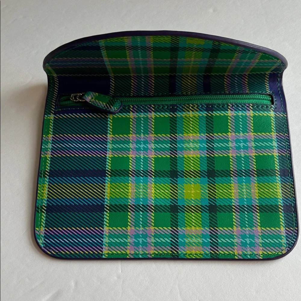 Baekgaard Tartan Wallet Coin Purse in Purple & Green with Yellow Accents