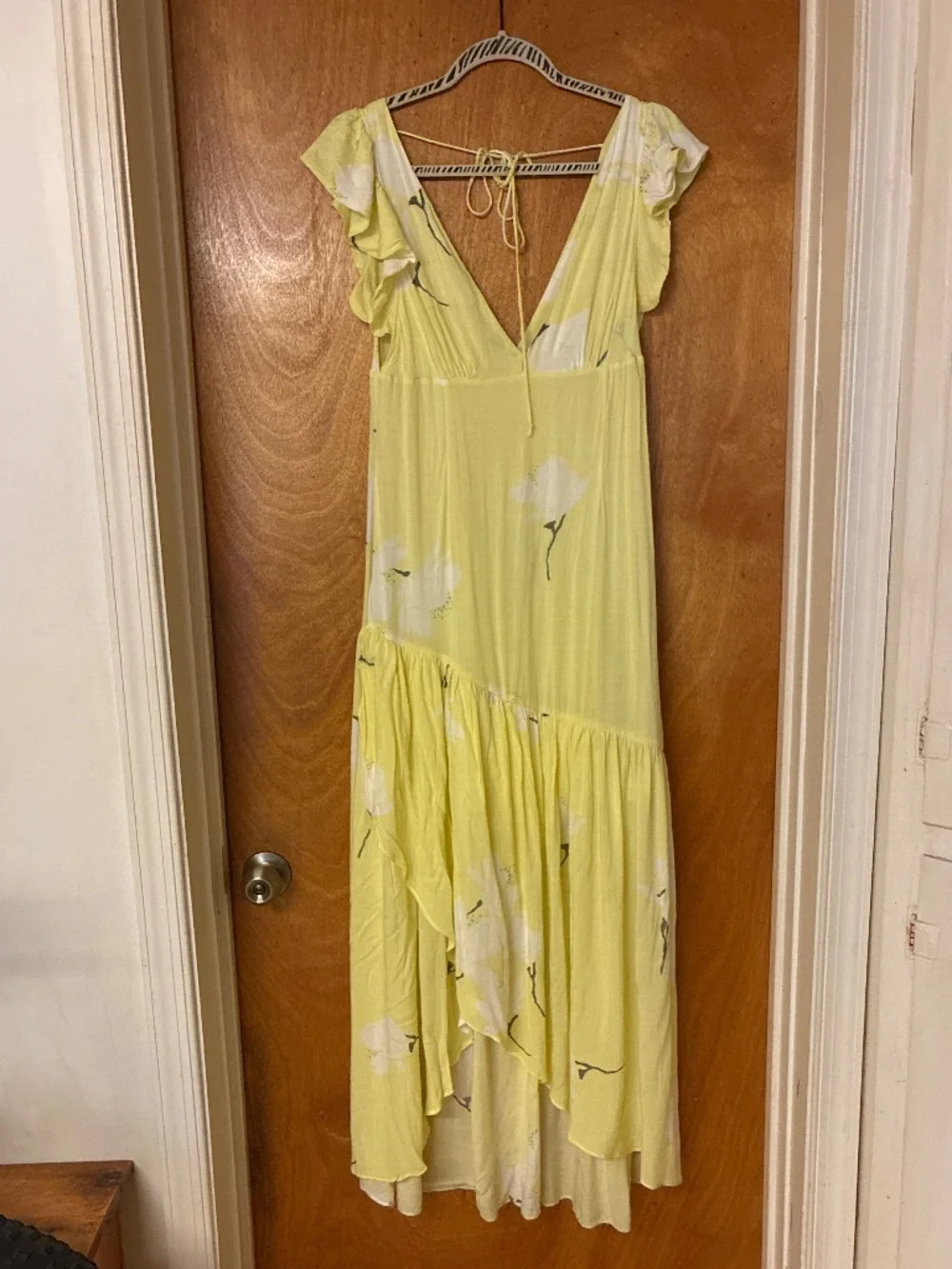 Free People She's A Waterfall Yellow Ruffled High/Low Floral Maxi Dress