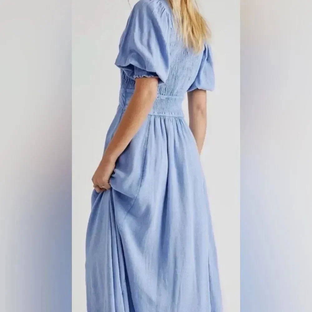 Free People String Of Hearts Maxi Dress Blue Serene Cerulean