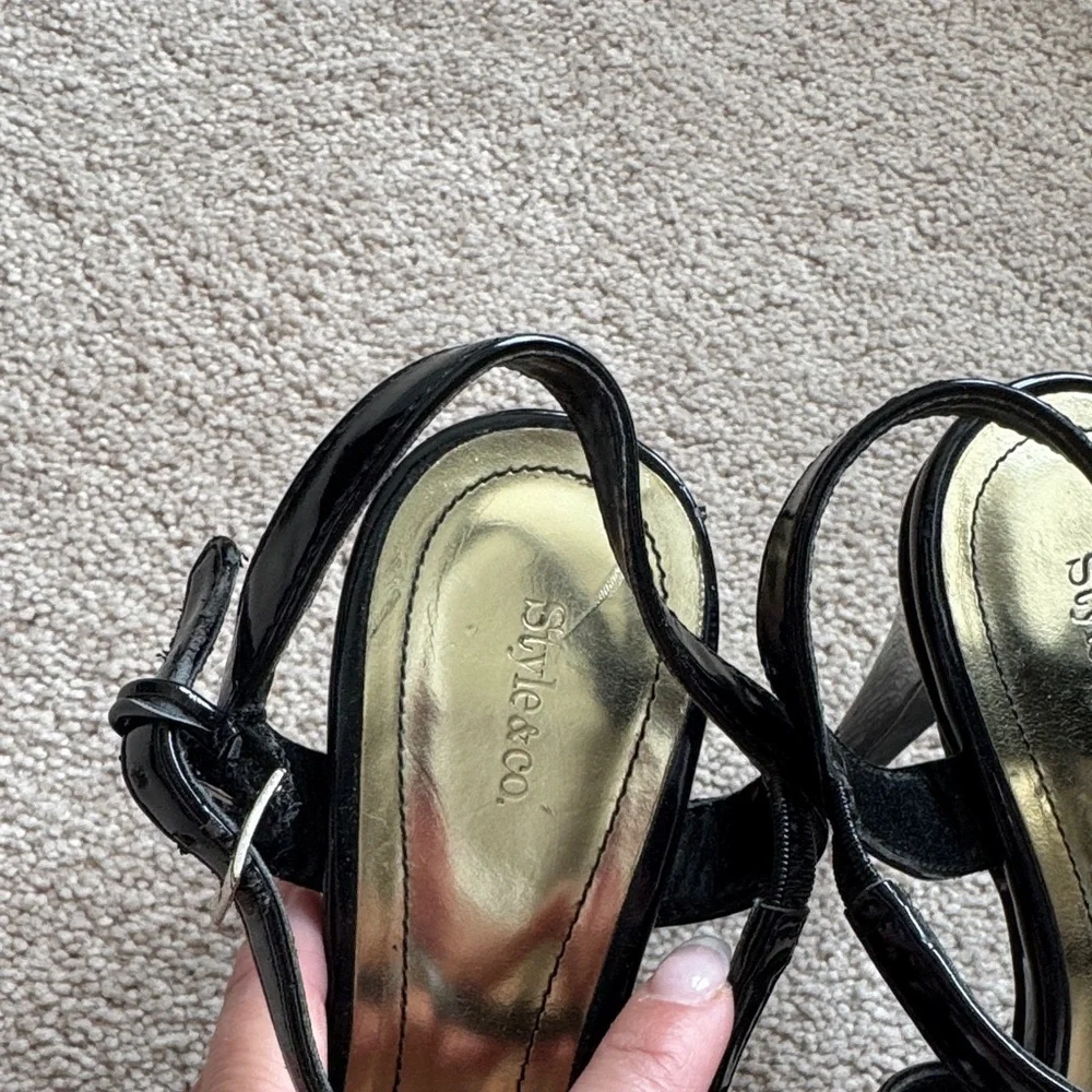 Black Patent Leather Strappy Slingback Heels