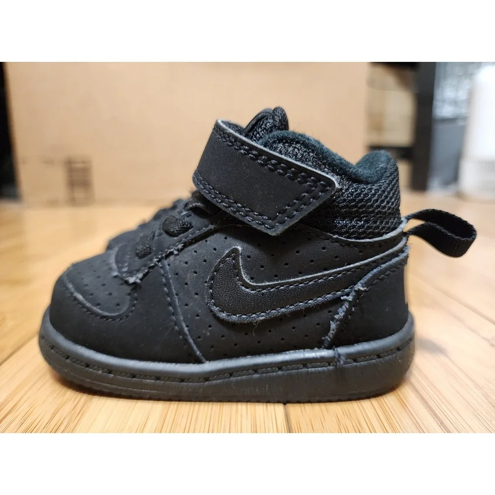 Nike Court Borough Mid Shoes Toddler 3C Triple Black 870027-001 Sneakers