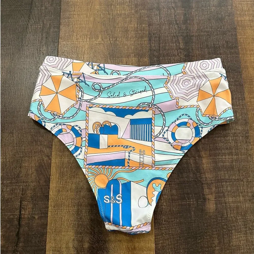 Solid & Striped Bikini Bottoms Medium Nautical Print High Waist Swim