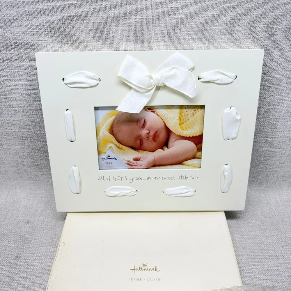 Hallmark Wood Baby Photo Frame 4x6 All‎ of Gods Grace Ribbon Cream White New Box