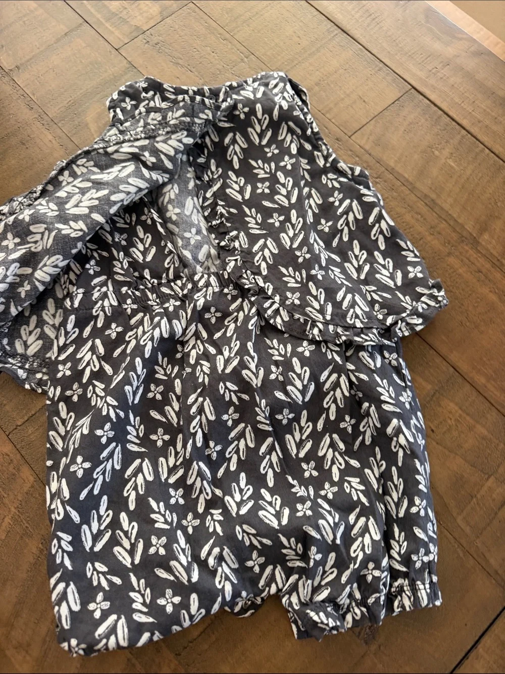 Carter's Black Tank Romper with White Leaf Motif