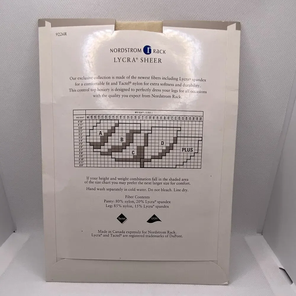 Vintage Nordstrom Rack Lycra Sheer Pantyhose Size C Control Top Sheer Toe