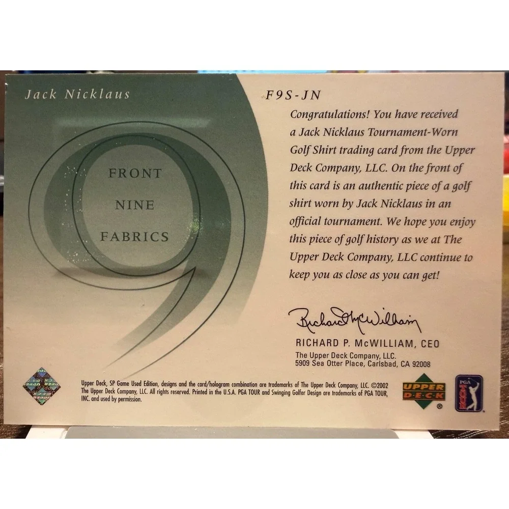 Upper Deck 2002 SP Game Used Front 9 Fabric Jack Nicklaus F9S-JN