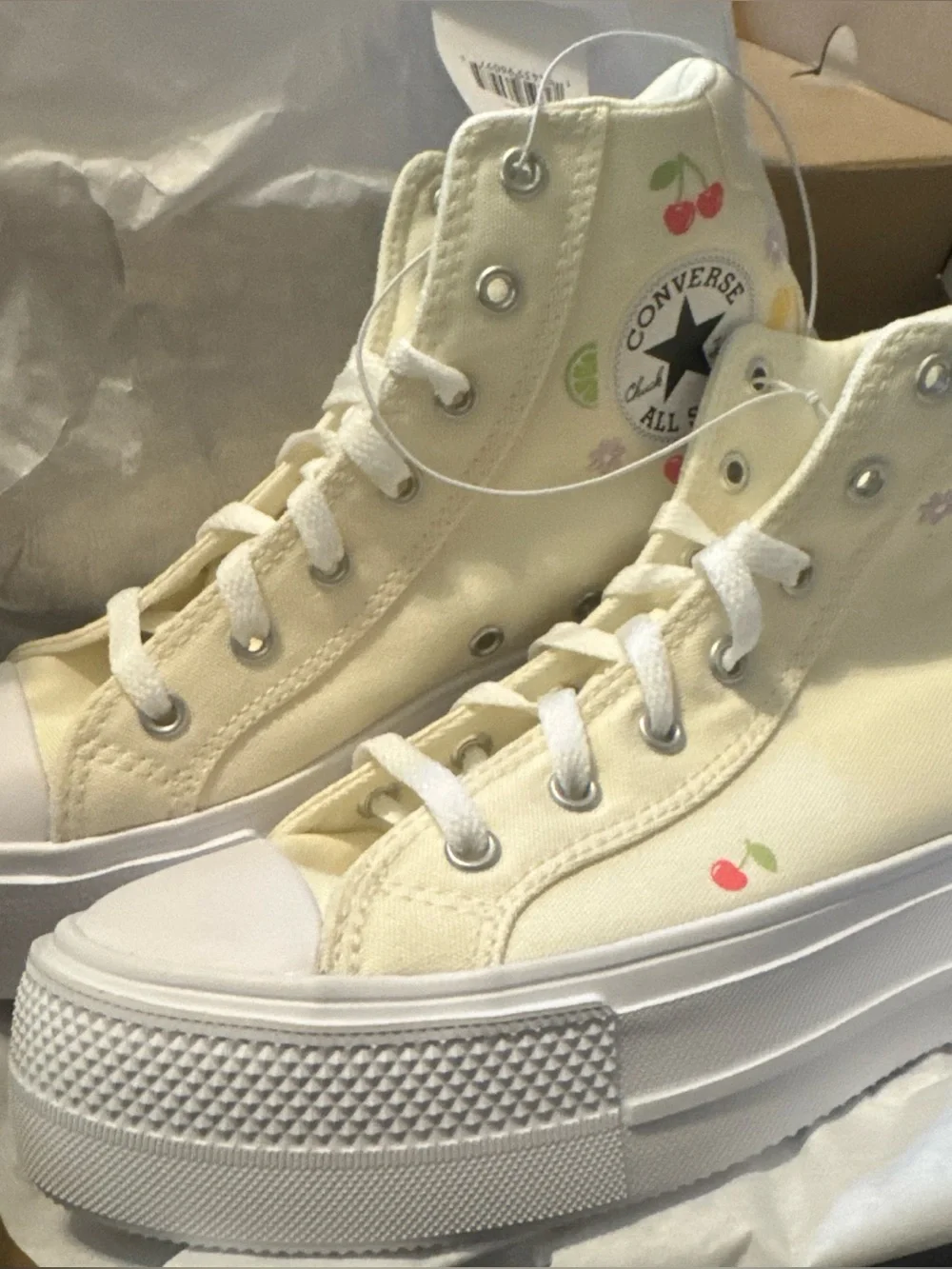 Converse Kids Cream High Top Sneakers with Fruit Print