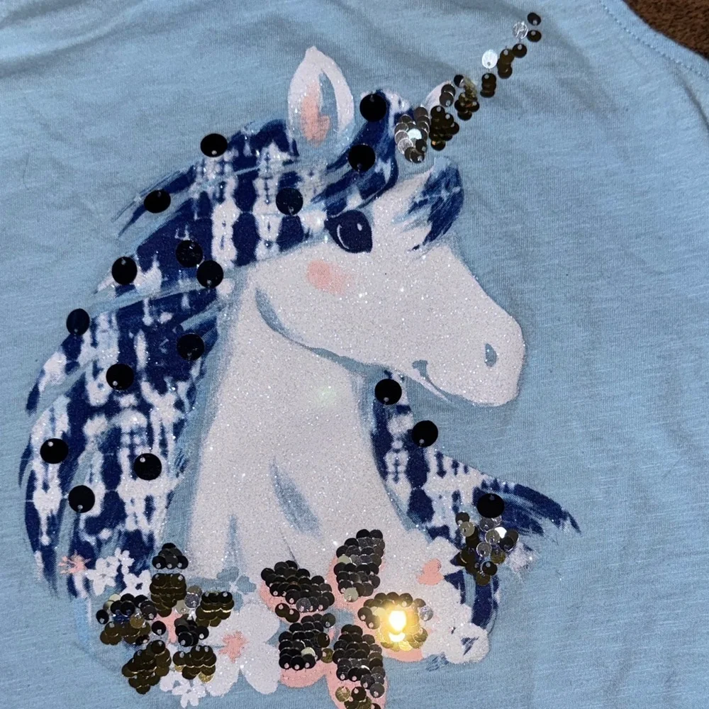 Justice Light Blue Unicorn Tank Top with Lace
