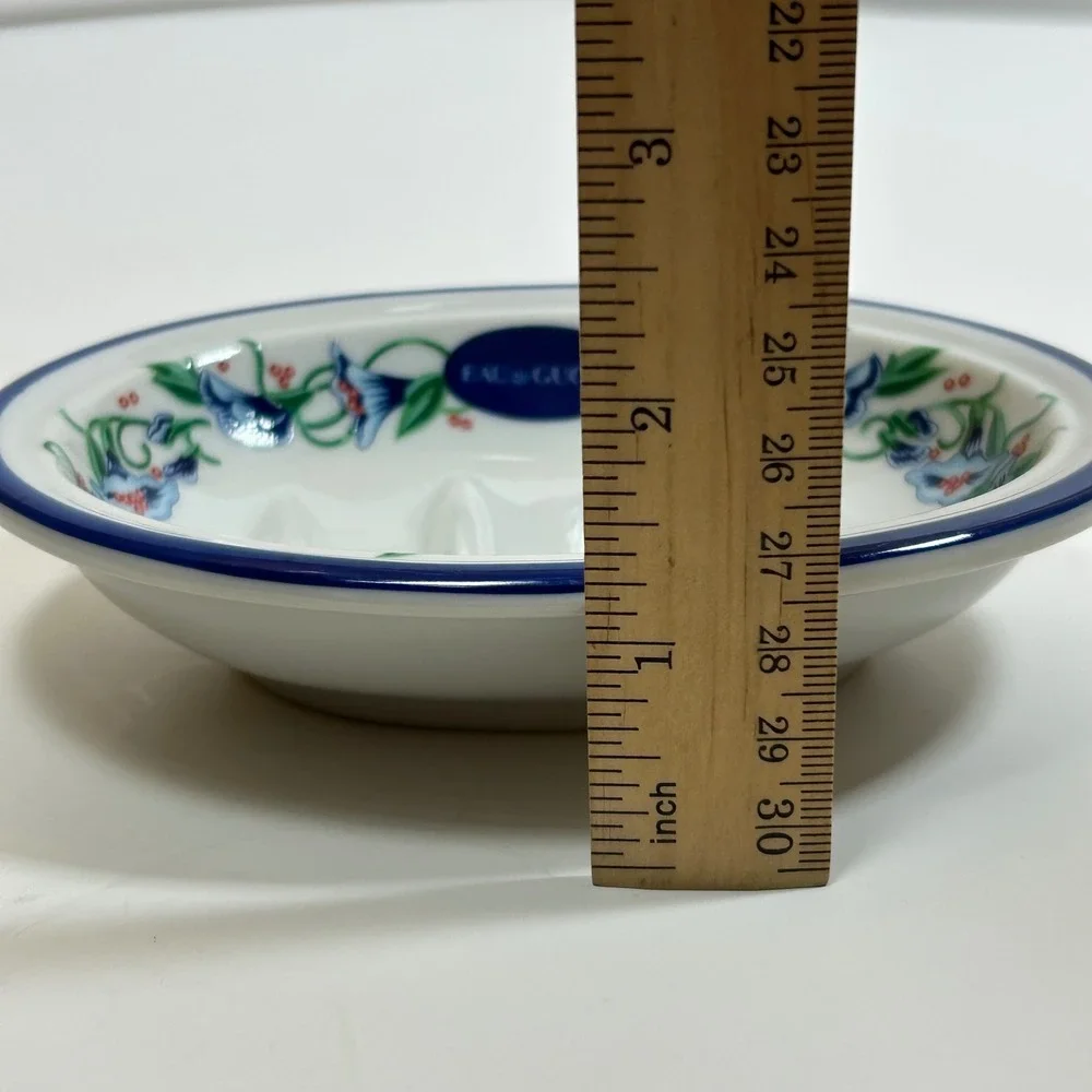 Vintage Eau de Gucci Woodmere China Porcelain Soap Dish Blue Floral Oval
