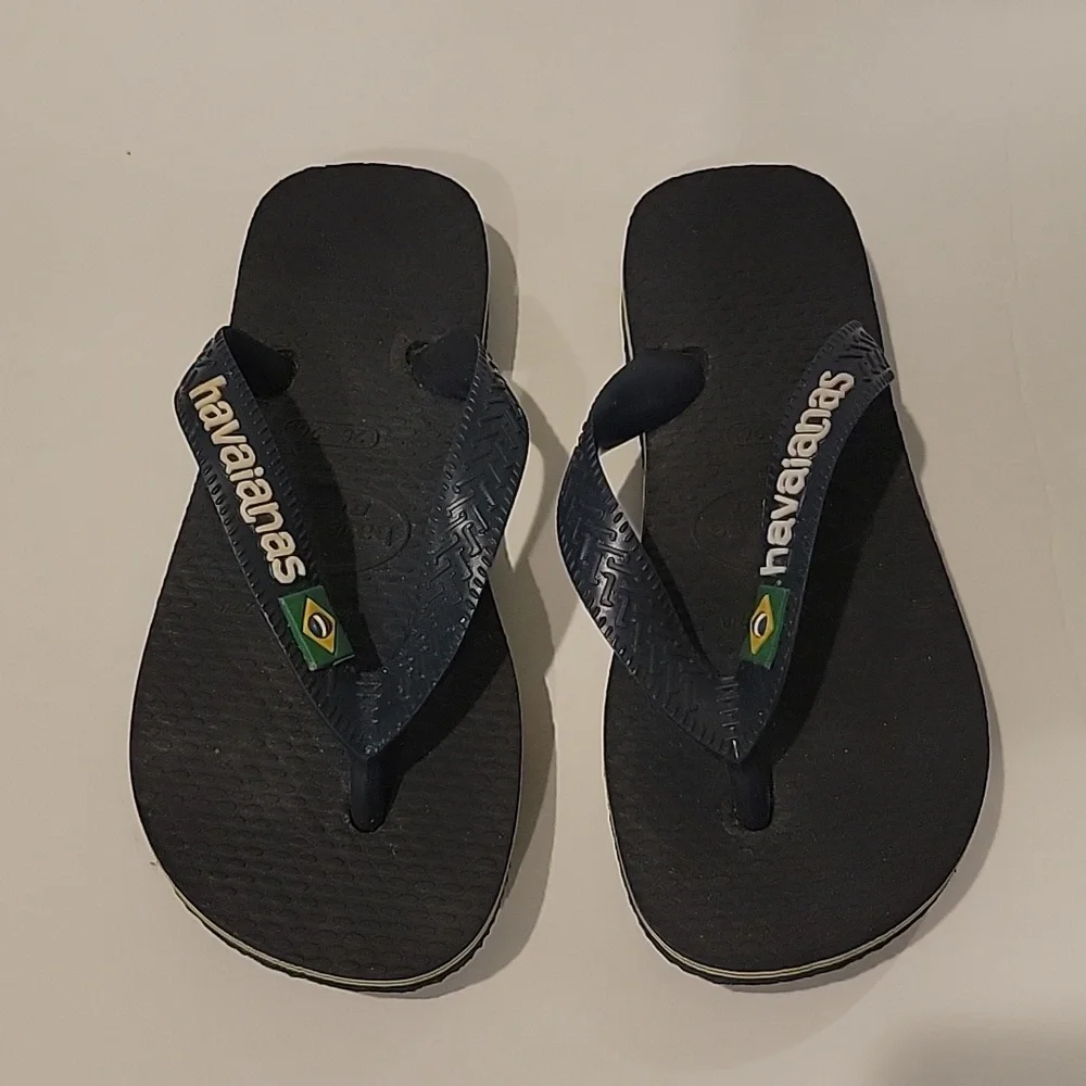 New BABY BRAZIL LOGO FLIP FLOPS NAVY BLUE size 25-26 usa 9/10c blue flip sandal