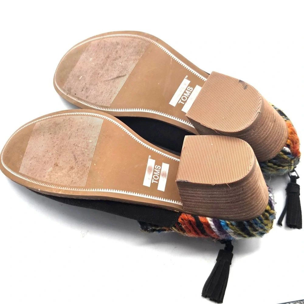 TOMS Leila Brown Suede Woven Ankle Booties Multicolor Boho Tassel Womens Size 10