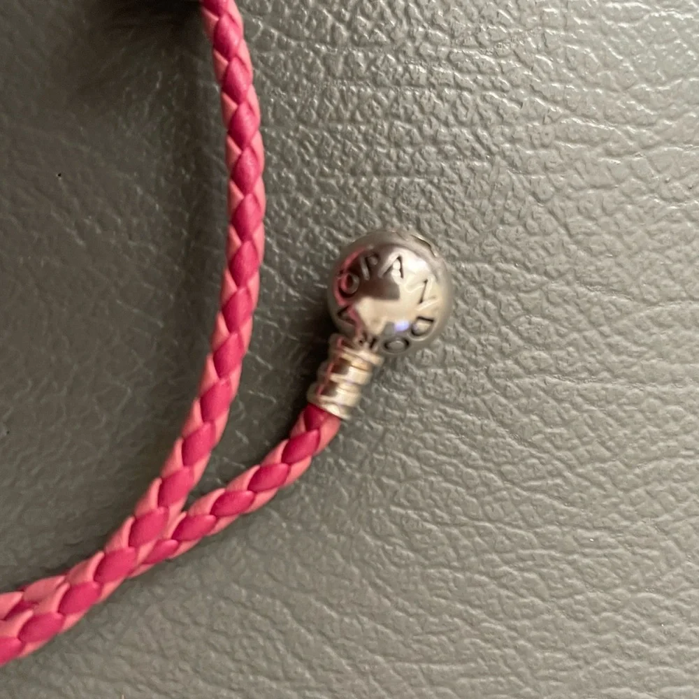 PANDORA Pink leather and Crystal pave ball charm set