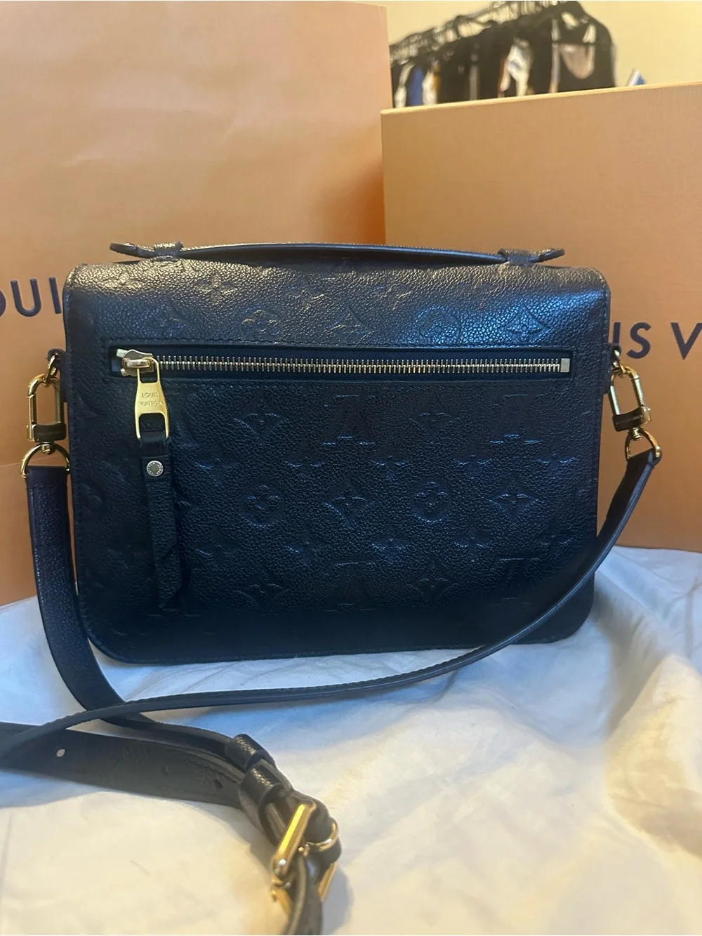 Louis Vuitton Black Embossed Monogram Small Crossbody Bag