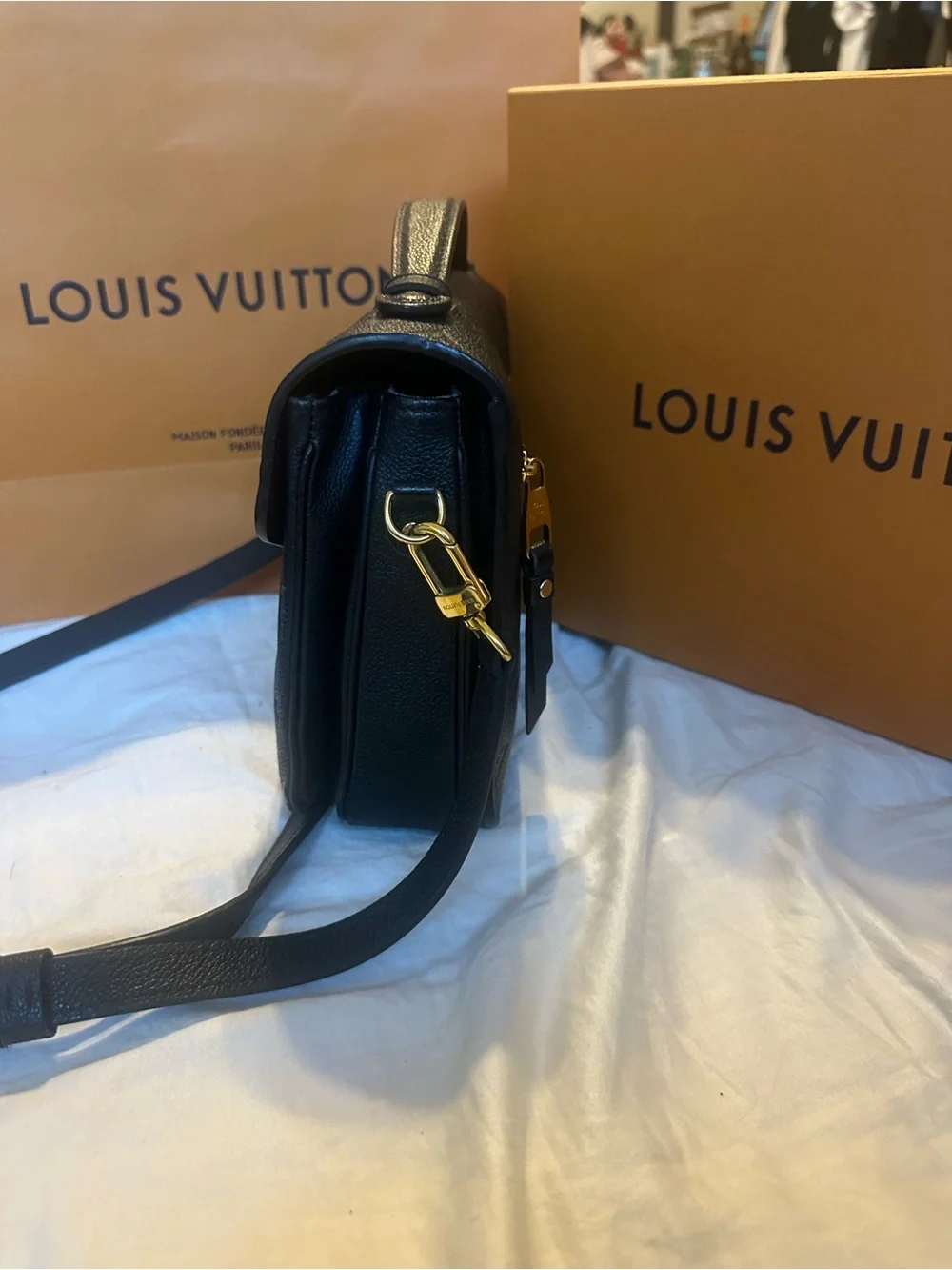 Louis Vuitton Black Embossed Monogram Small Crossbody Bag