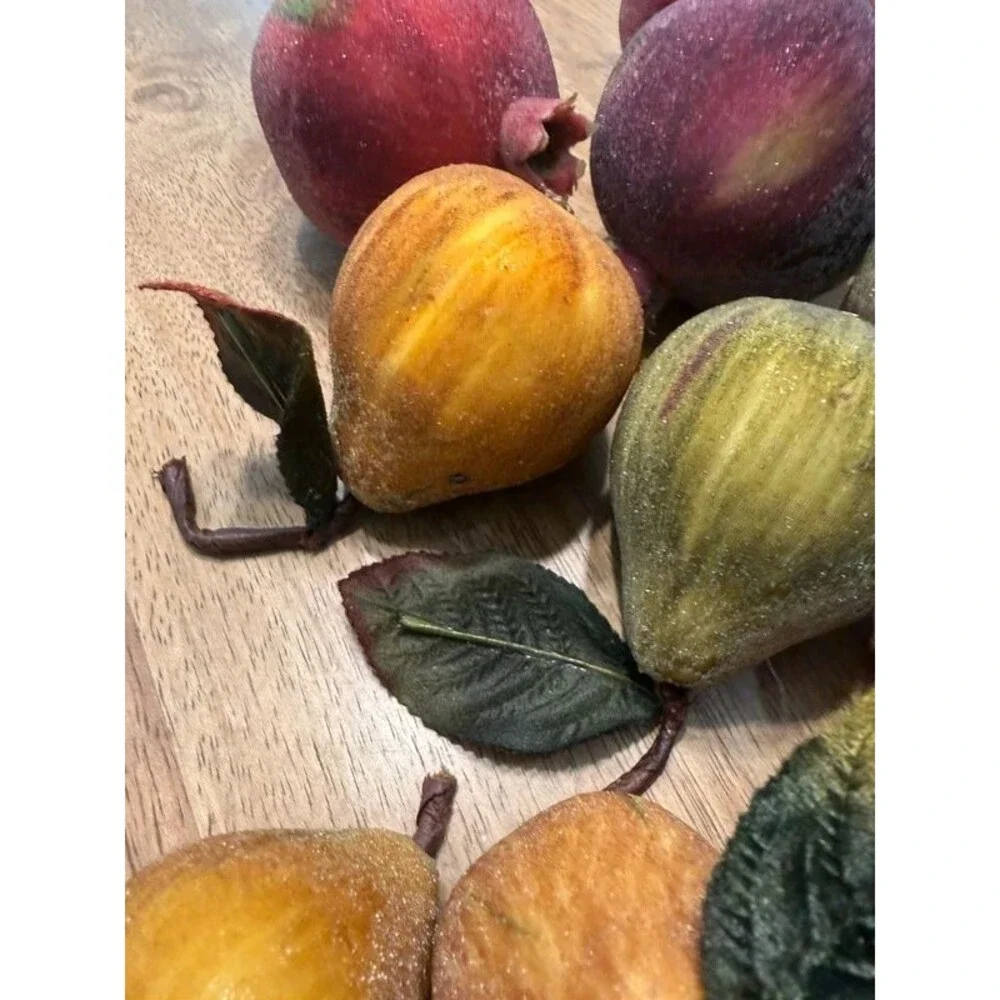 vtg Flocked Sugared Faux Fruit Bundle 20pc Pears Pomegranates apples Fall Decor