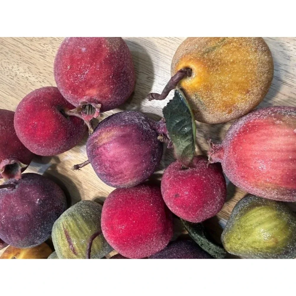 vtg Flocked Sugared Faux Fruit Bundle 20pc Pears Pomegranates apples Fall Decor