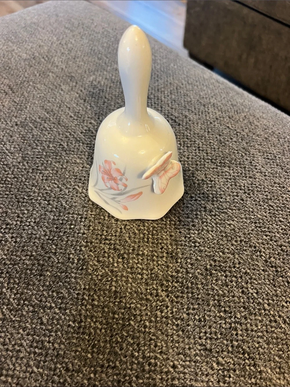 Avon Vintage White Porcelain Hand Bell with Coral Floral Detail And Butterfly