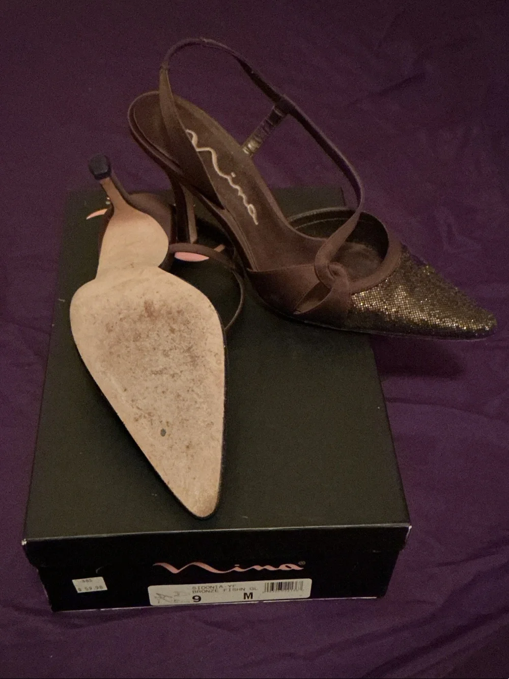 Nina Brown Metallic Pointed Slingback Flats
