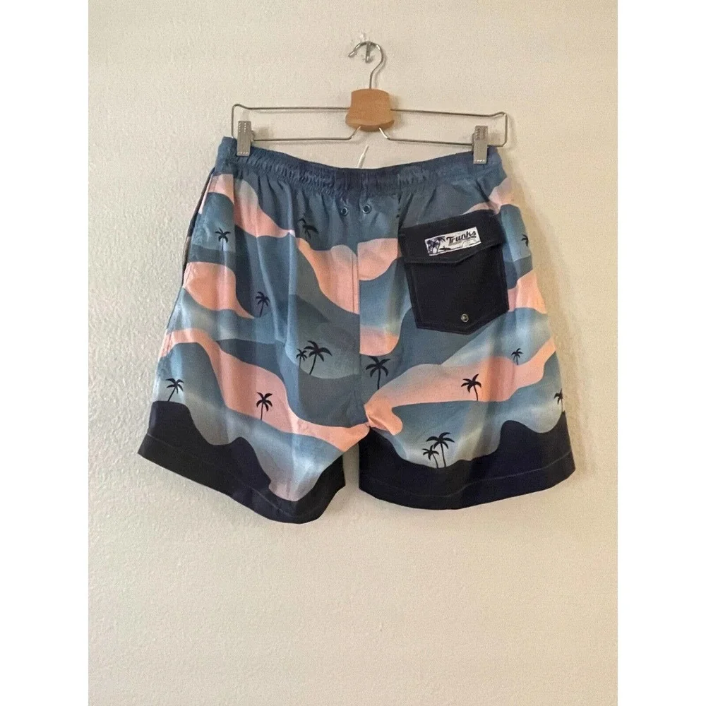 Trunks Surf & Swim Co. Mens M Palm Tree Swim Shorts Pocket Drawstring Multicolor