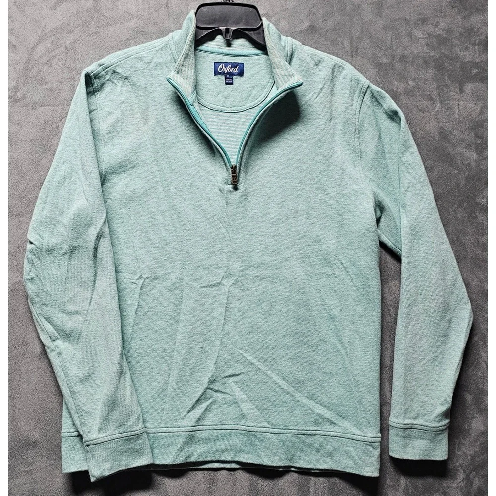 Oxford Mens Quarter Zip Pullover Mint Green Cotton Blend Sweater M X2-1098‎