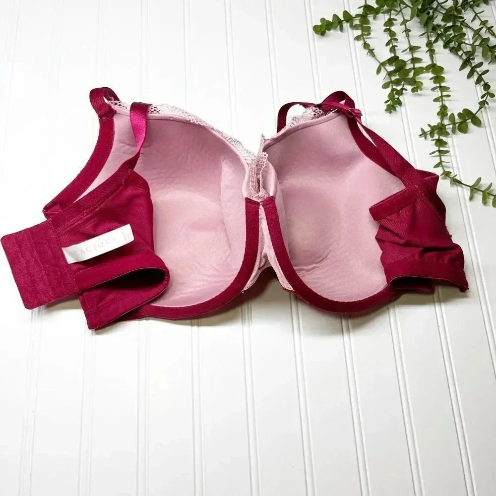 Cacique - Lane Bryant Wine & Pink Lace Lightly Lined Balconette Bra Size 42DDD