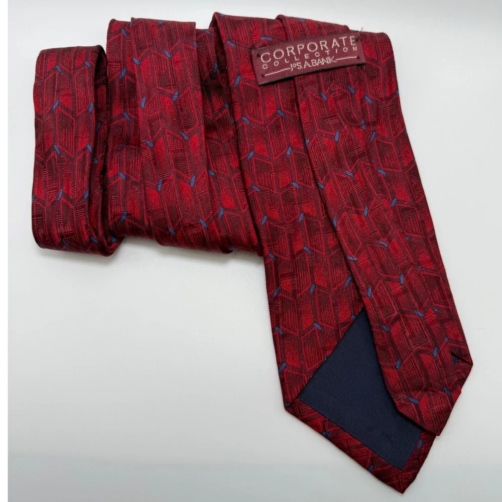 Jos. A. Bank Silk Tie OS Red Geometric Corporate Professional Classic Preppy