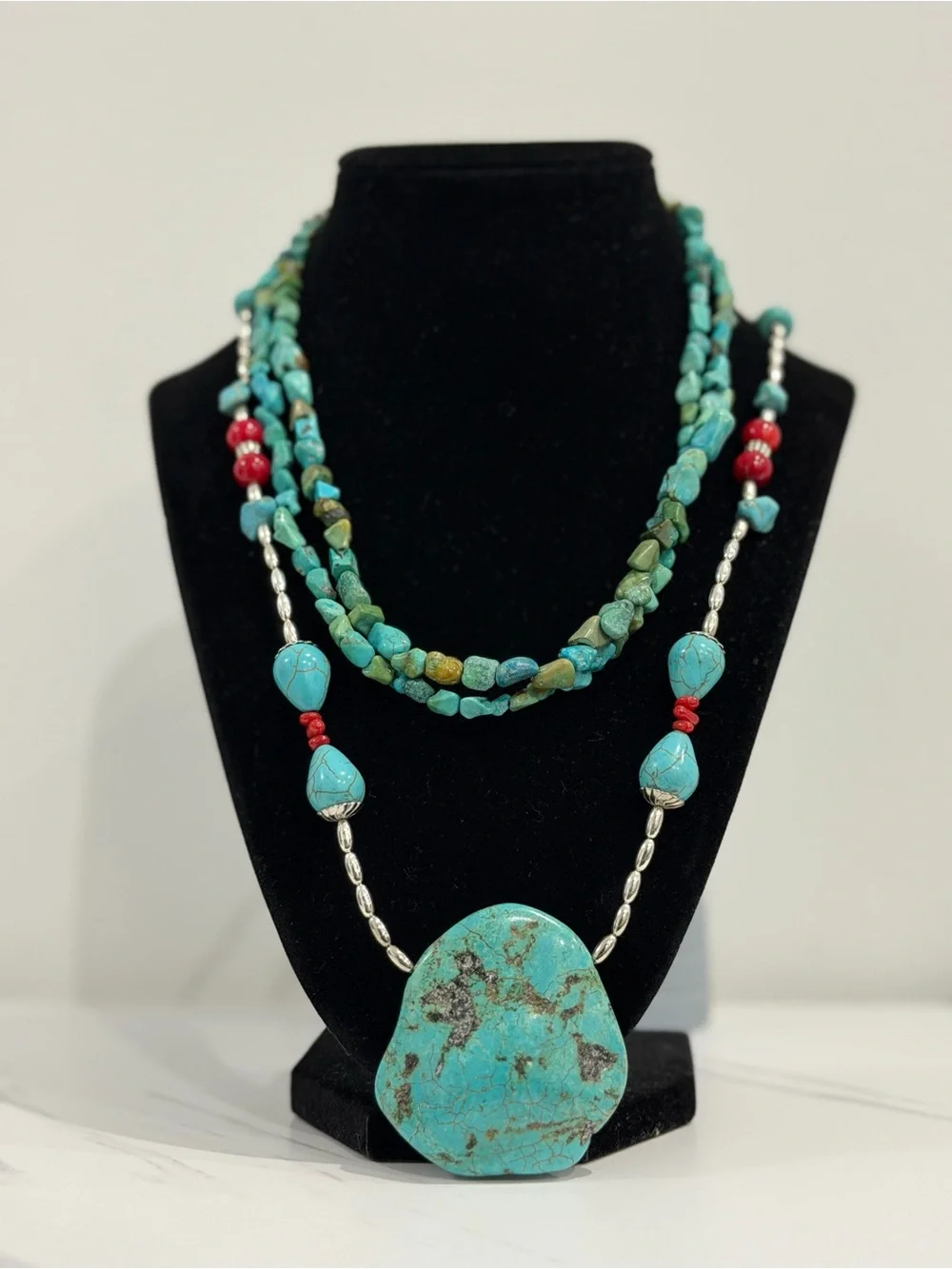Turquoise Statement Necklace with Beaded Accents