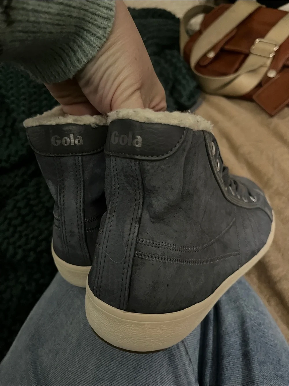 Gola Gray Suede High-Top Sneakers with Shearling Collar