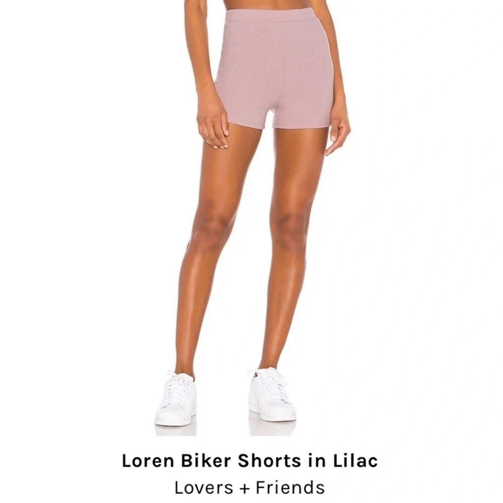 Lovers + Friends Loren Ribbed Knit Biker Shorts Lilac Purple XL NWT