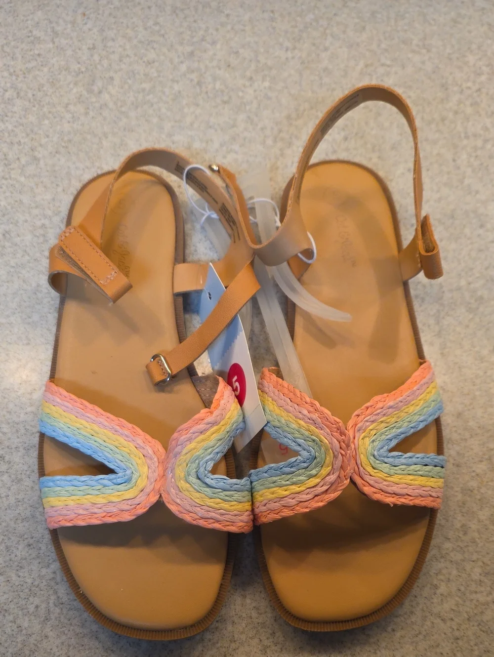 Cat & Jack Tan Sandals with Pastel Rainbow Braided Straps