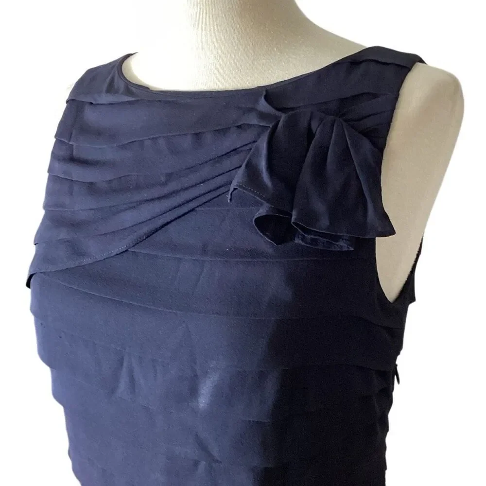 Tory Burch Waltraud 100% Silk Navy Tiered Bow Shell Top Size 8