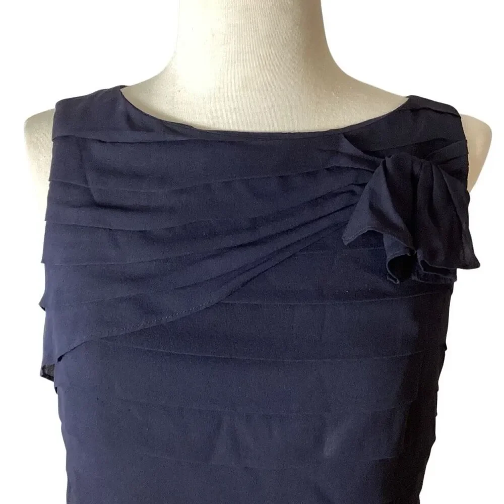 Tory Burch Waltraud 100% Silk Navy Tiered Bow Shell Top Size 8