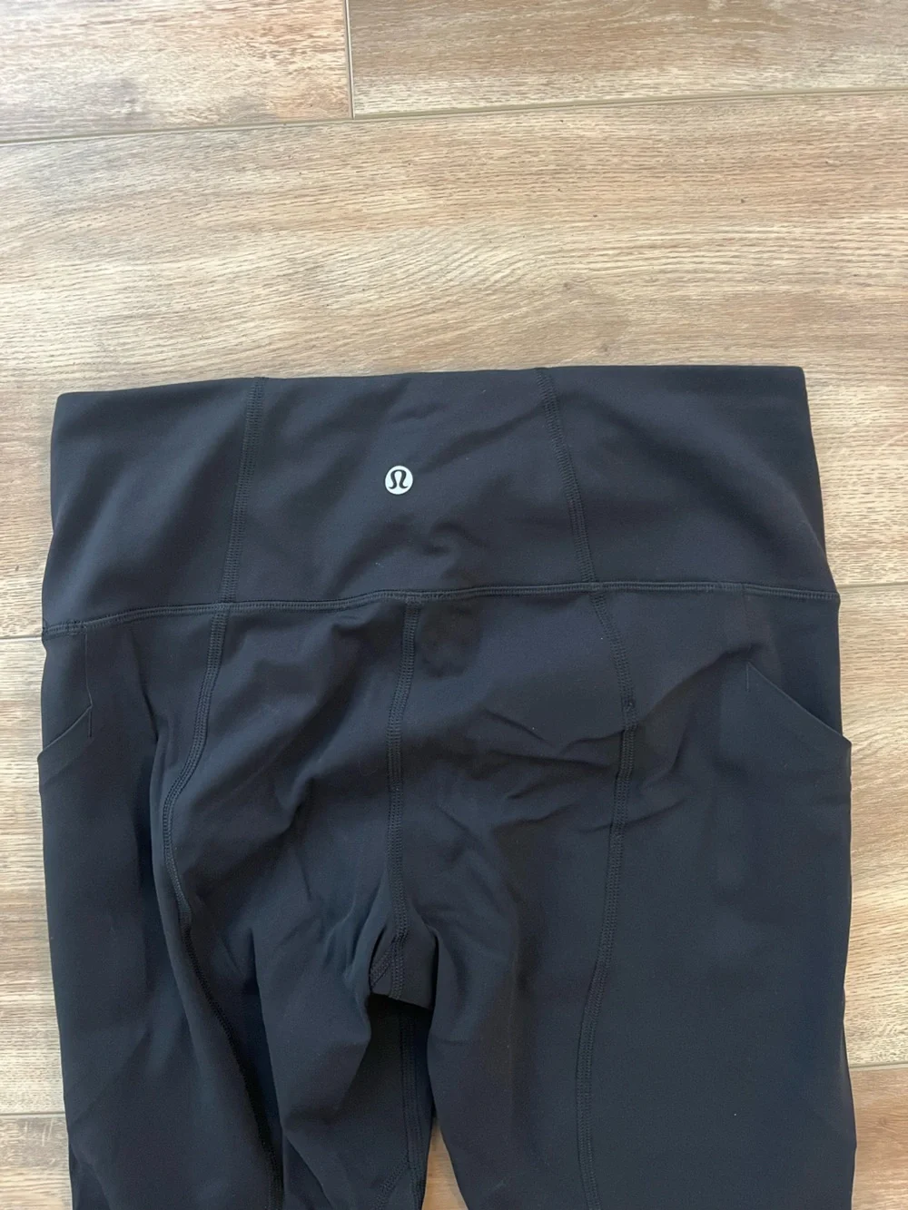Lululemon Leggings Run Inspire II Pocket Solid Black Mesh Panel