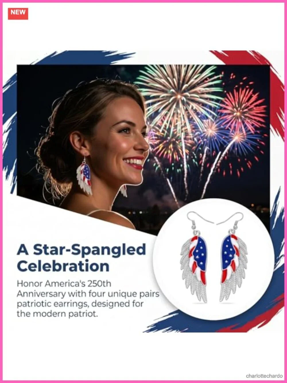 Patriotic Earrings Set 4 Pairs Acrylic July 4th America 250