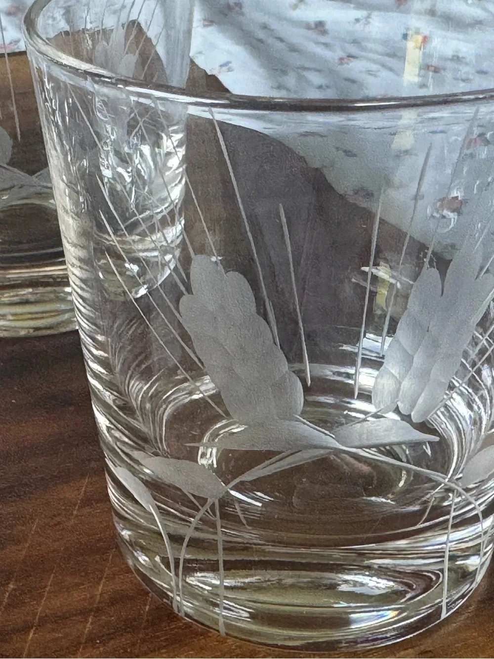 Set of 7 Etched Wheat Lowball Glasses