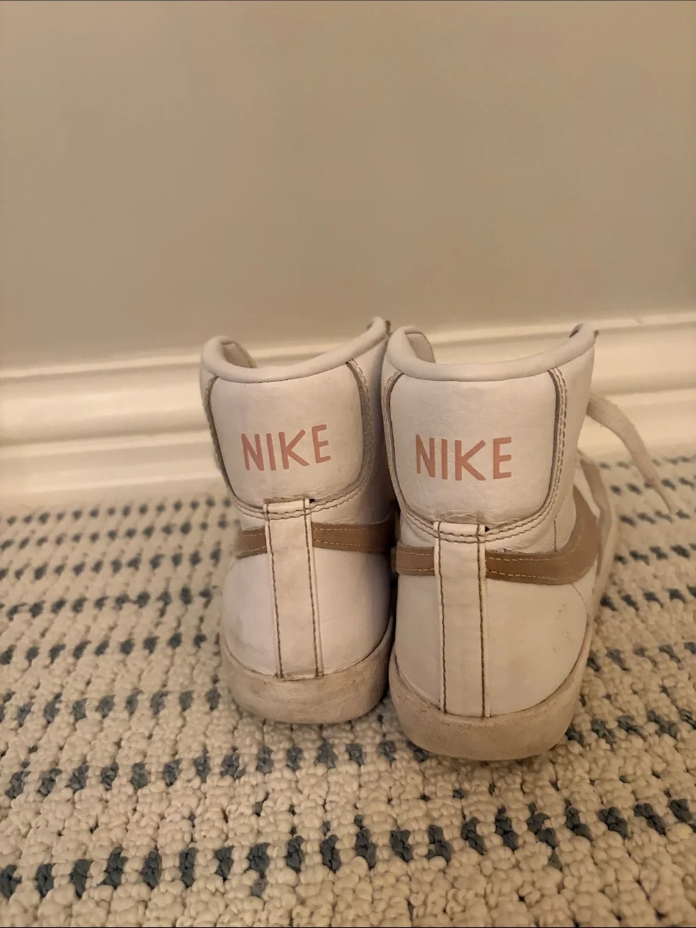 Nike Women's White High-Top Sneakers with Tan Swoosh