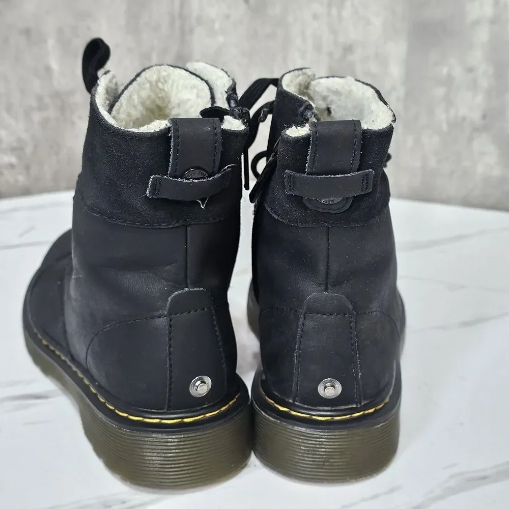 Dr Martens‎ Aimilita Black Sherpa Lined 6 Eyelet Combat Boots Docs Youth UK2 US3