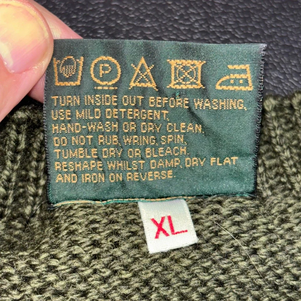 Carraig Donn Mens XL Merino Wool Sweater Olive Green Made in Ireland Crewneck