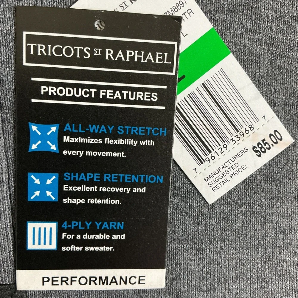 Tricots St Raphael Quarter Zip Sweater Mens L Gray Iron Htr Performance Stretch