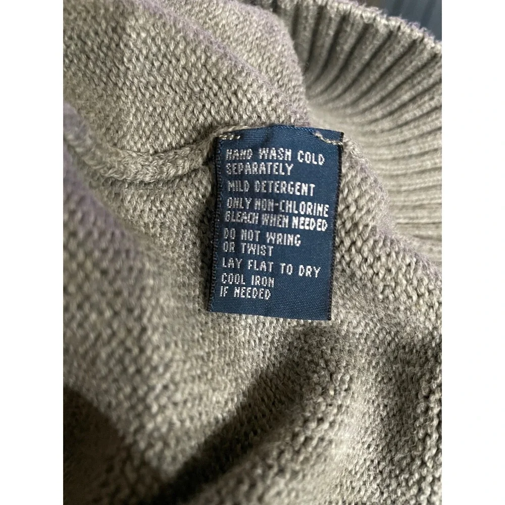 Polo Ralph Lauren Men XL Gray 100% Cotton Quarter Zip Sweater Leather Pull