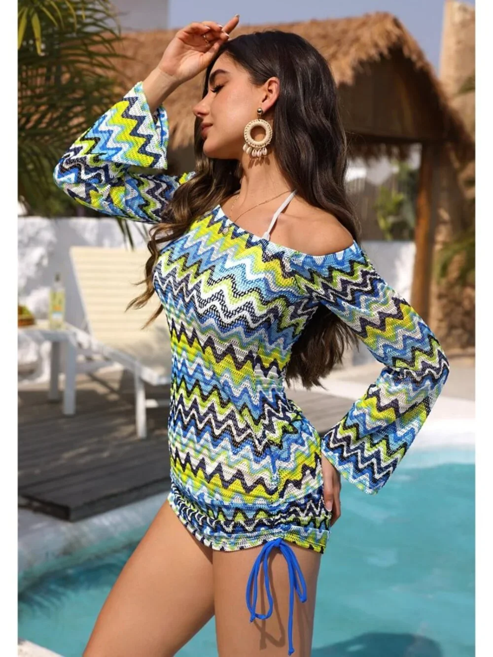 Summer Women's Boho Off-Shoulder Cover-Up - Sexy Hollow Out Bell Sleeve Swimsuit