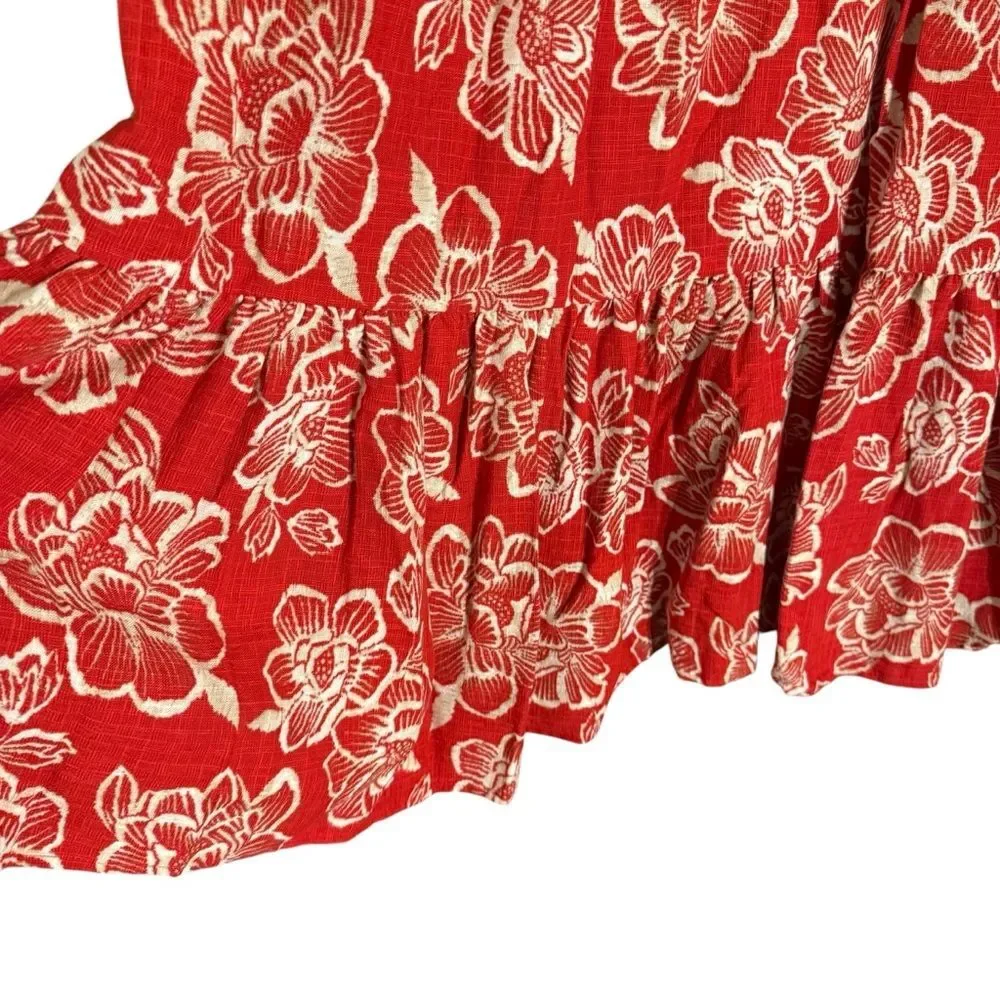 NWT Nautica Jeans Red High Waist Cotton Blend Floral Maxi Skirt Size Medium