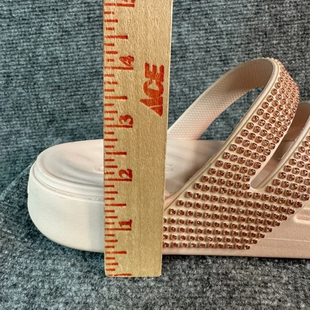 Crocs Brooklyn Strappy Low Wedge Sandals Rhinestone Blush Pink Nude Womens 9