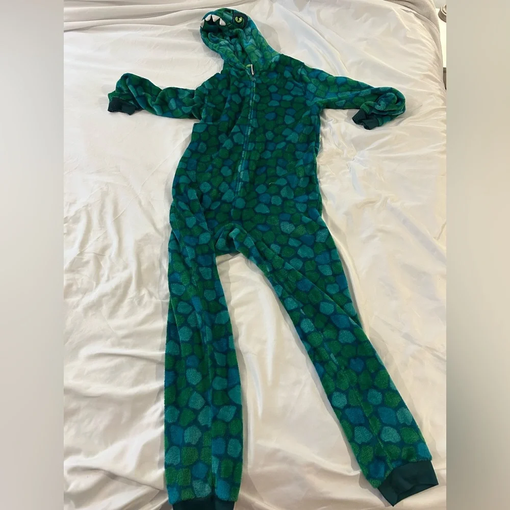 Santeve Kids Dinosaur Fleece Pajamas Hooded One Piece Costume Green Size M 10-12