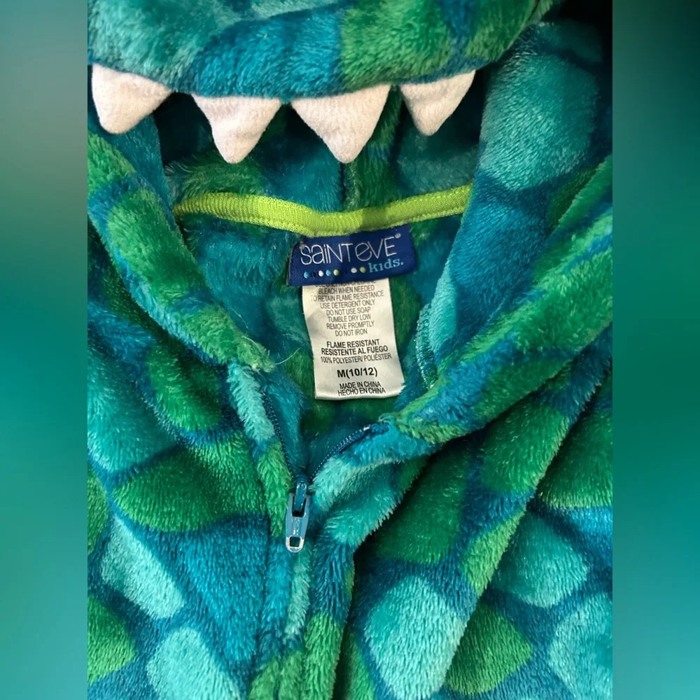 Santeve Kids Dinosaur Fleece Pajamas Hooded One Piece Costume Green Size M 10-12