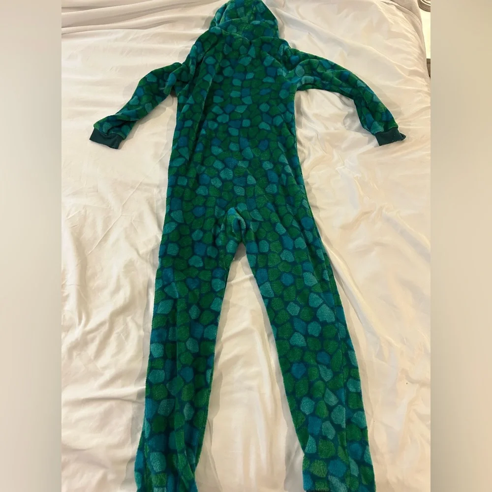 Santeve Kids Dinosaur Fleece Pajamas Hooded One Piece Costume Green Size M 10-12