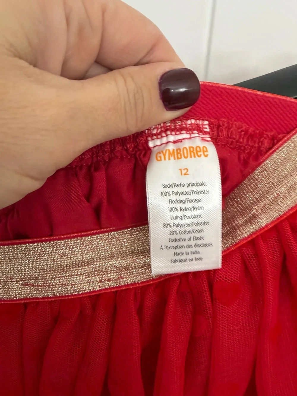Gymboree Red Tulle Circle Skirt with Gold Elastic Waistband