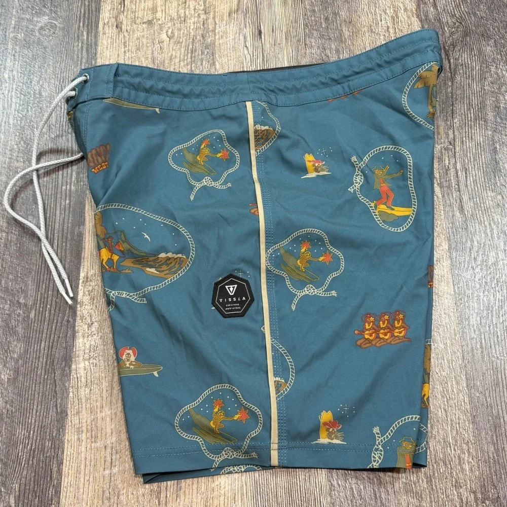 Vissla Board Shorts Mens 34 Teal Wavy West Jack Soren Collab Western 7
