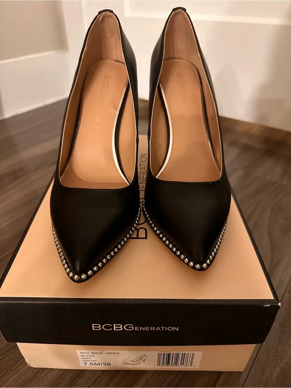 BCBGeneration Black Pointed Toe Stud-Trim Pumps